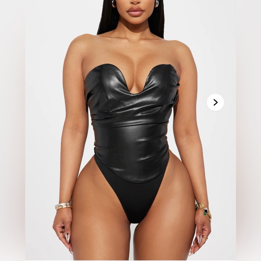Fashion Nova Black Leather Strapless Bodysuit